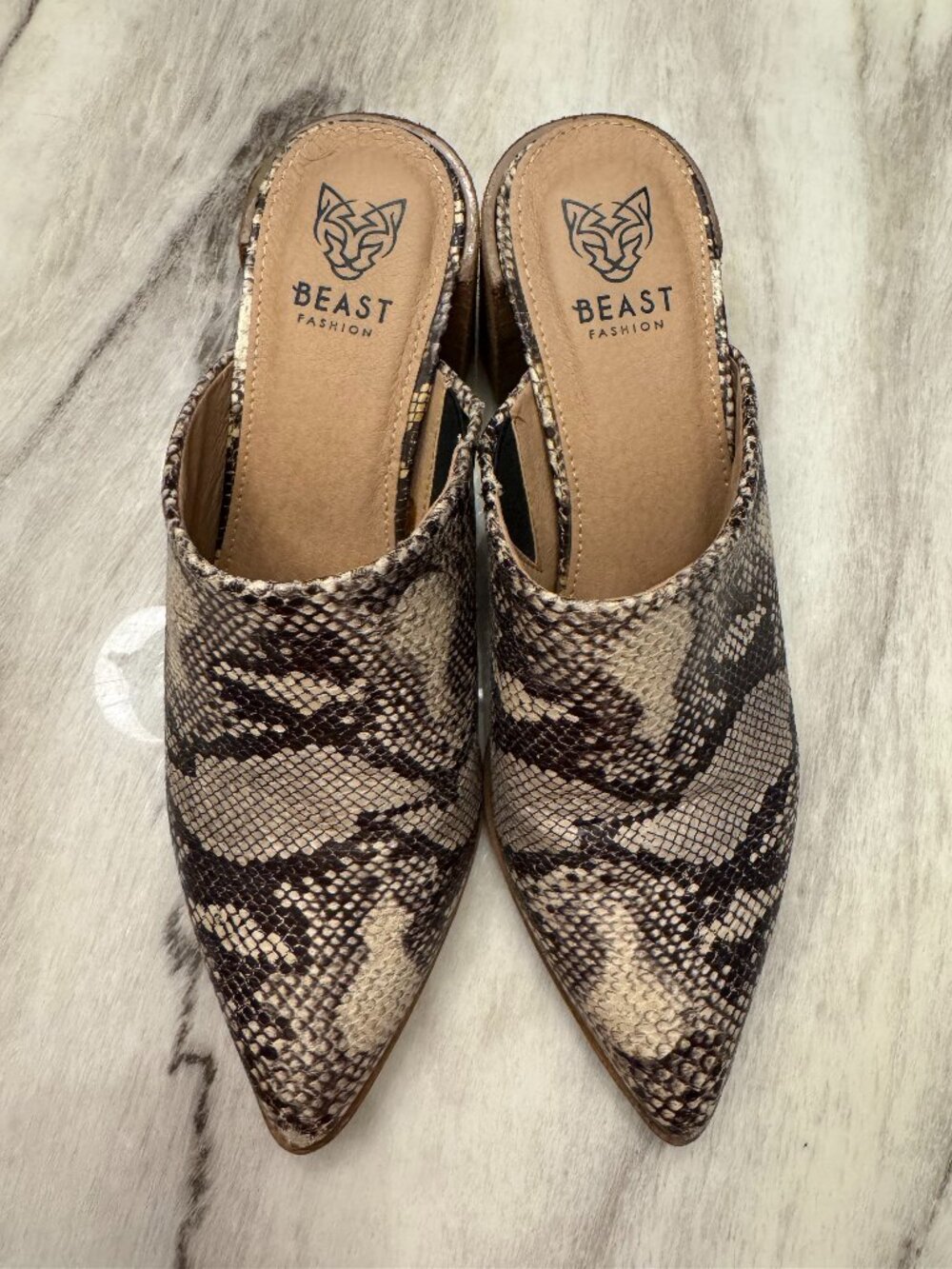 BEAST Fashion Snakeskin Mules, 7.5